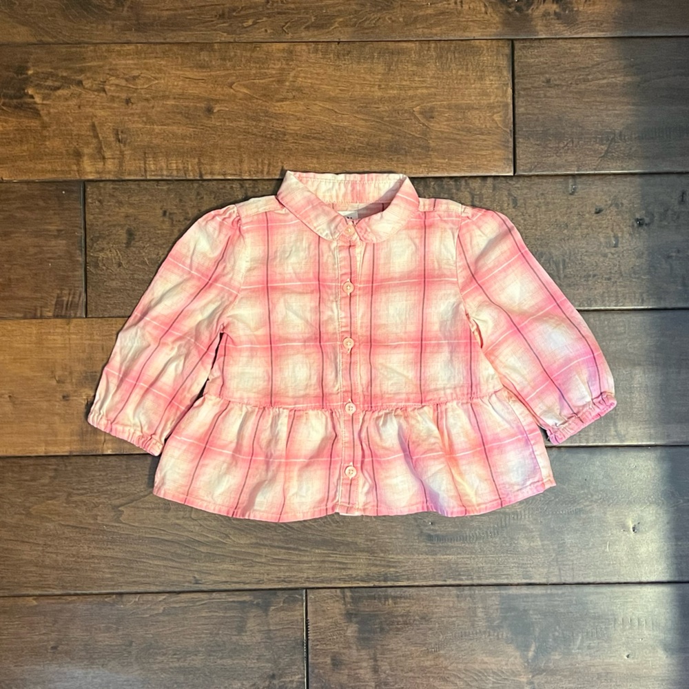 Gap Baby Girl Toddler 12-18M Pink Plaid Button Down Shirt